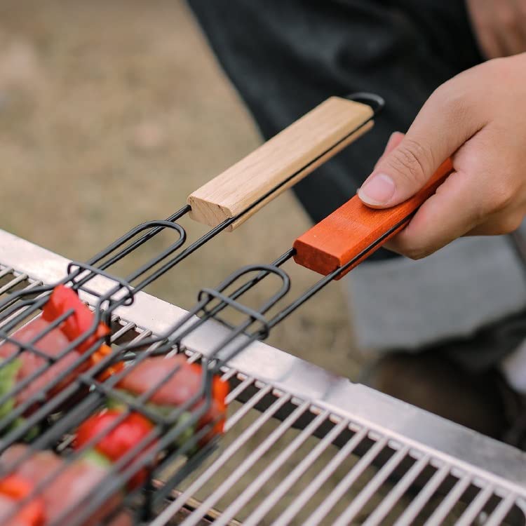2 Pack Grill cestini, Portatile Grill Basket, BBQ Grigliata Basket per Outdoor Grill con Manico, Acciaio Inossidabile Griglia Basket, Barbecue Grill Basket per Verdure Carne di Pesce
