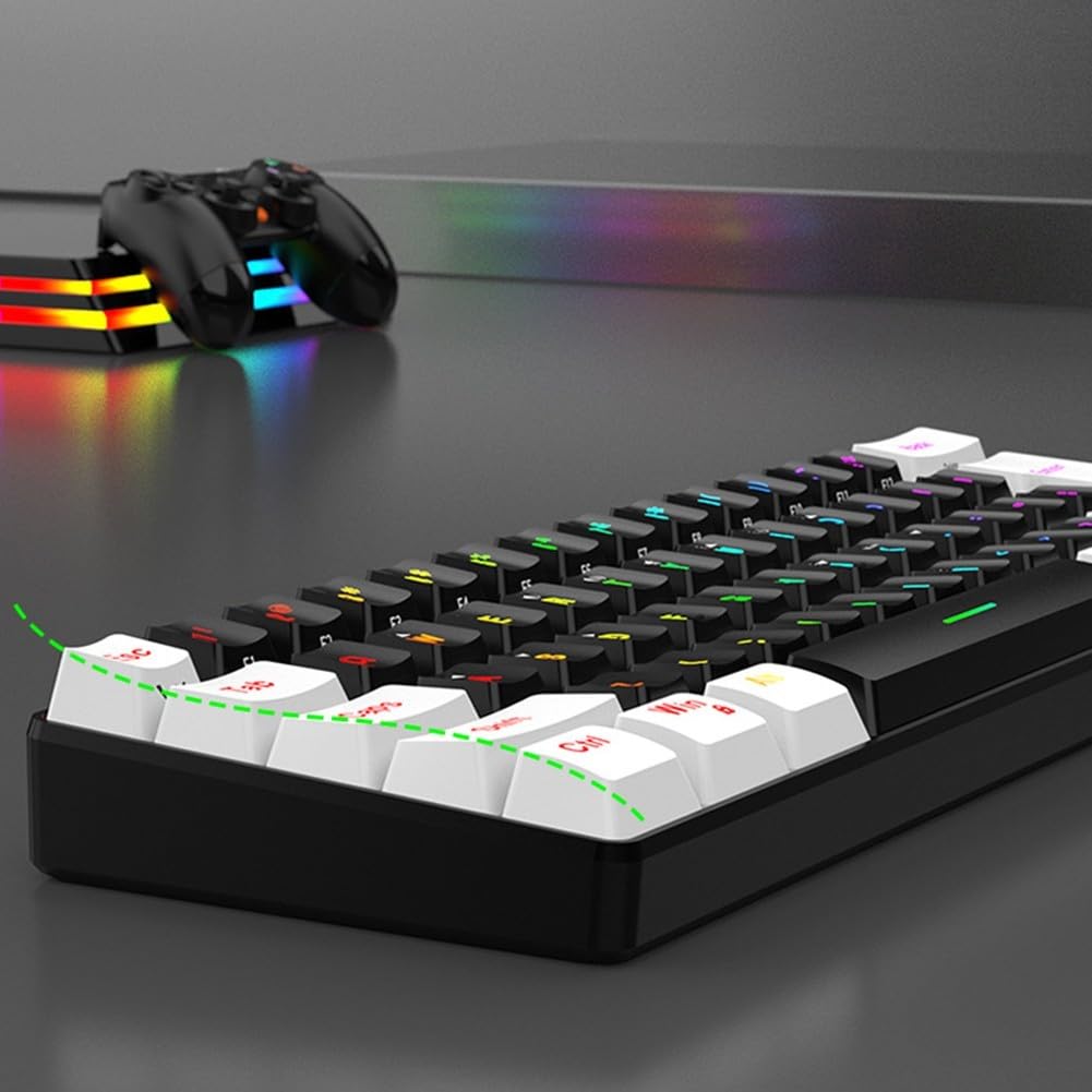 Tastiera da gioco cablata al 60%, con retroilluminazione RGB, portatile ed ergonomica, tastiera retroilluminata RGB per PC, per Mac, ufficio, gaming (bianco)