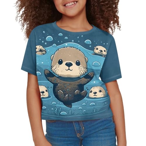 Image of Girl Crop Top Shirts for Summer Cute T Shirts Short Sleeve Tees for Kids 5-16