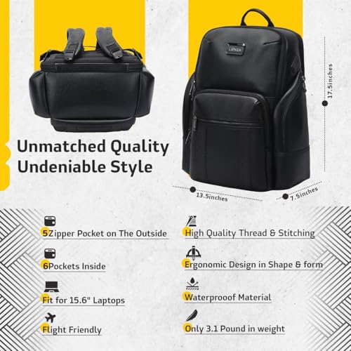 Durable Leather Laptop Business Backpack Perfect for Men & Women, Work Backpack Fits 15.6 Inch, Premium Quality Travel Bag with USB Charging Port, Water-Resistant, Bookbag with Multiple Pockets2
