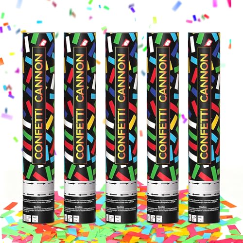 5PCS Confetti Cannons Large, 30cm Biodegradable Confetti Celebrate Proposal, Party Poppers Multi-Coloured Confetti Cannon, Paper Poppers for Christmas, Weddings, Birthday, Baby Shower