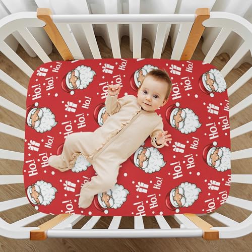 Image of Christmas Santa Hohoho Crib Sheets Soft Breathable Fitted Baby Crib Sheets Mattress Cover for Girl Boy, 52 inch x 28 inch x 9 inch