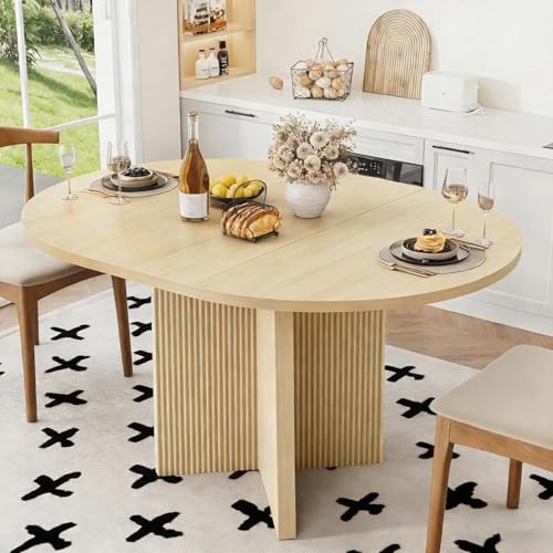 Versatile Extendable Dining Table, 35.4" Round to 47.2" Oval Wooden Table with Extension Leaf, Modern Expandable Kitchen Table for Compact Spaces, Apartments & Dining Areas