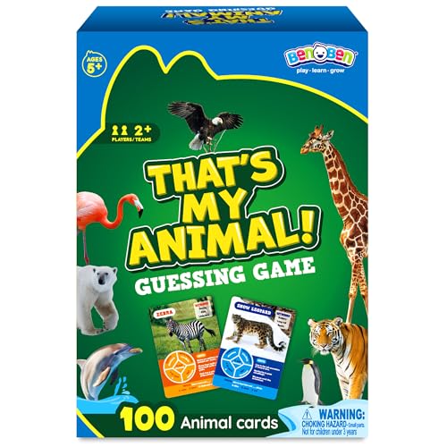 BenBen Guess The Animal Card Games for Kids Family, 100 Cards, Educational Board Games for Travel, Classroom, Camping, Party, Car, Airplane, Road Trip...