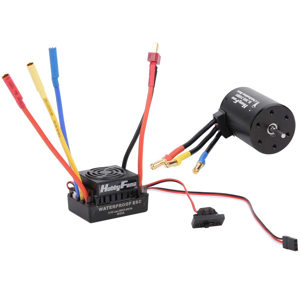 Silnik bezszczotkowy RC, wodoodporny silnik bezszczotkowy 4P 3650 3100KV T Wtyczka z bezszczotkowym zestawem ESC 60A Kompatybilny z samochodem 1/10 RC