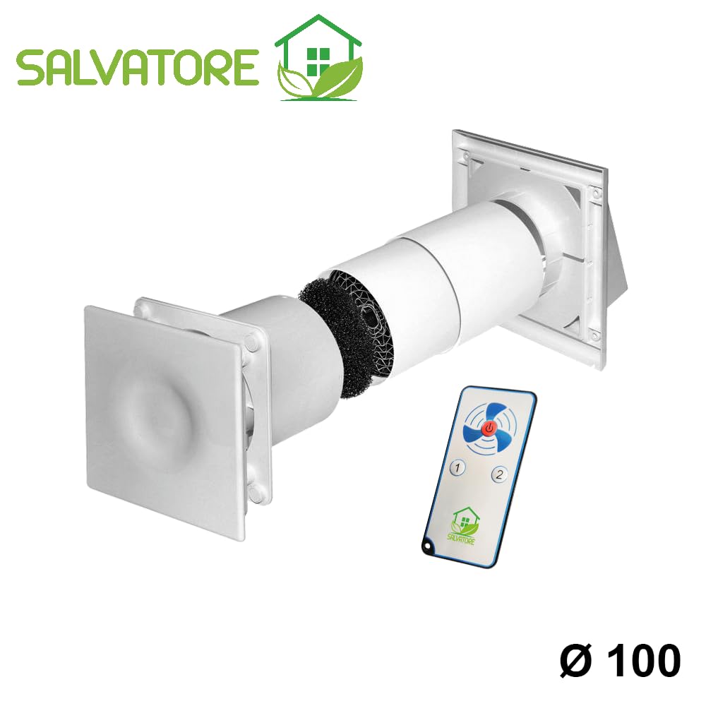 3S SuperSamaStore Salvatore il Recuperatore di Calore con Telecomando, Monostanza, Diametro 100, Scambiatore di Calore con Ventilazione Meccanica Controllata, Scambiatore d'Aria Professionale a Parete