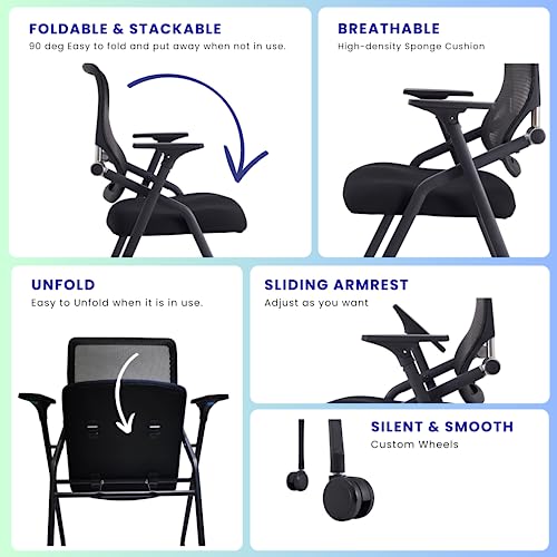 Brobriyo BRY-001-01 Pro, Stackable & Foldable Conference Room Chairs With 2X Thick Cushion, Lumbar Support, Armrest - Mesh Bouncing Back For Office Meeting thumb #3