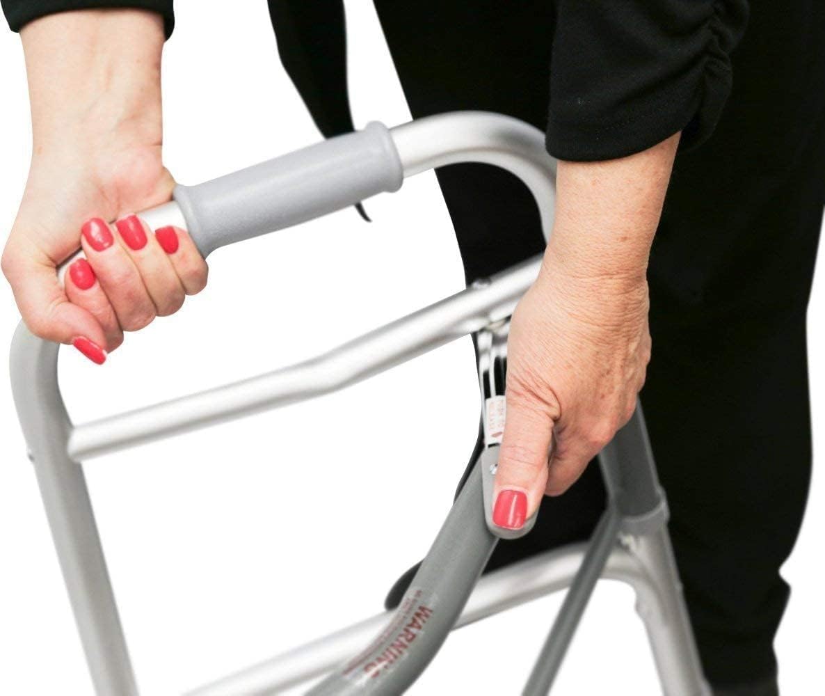 Front Wheeled Walker Folding Deluxe with 2 Button and 5" Wheels, Adjustable Height (Short, Standard, Tall People) by Healthline Trading : Health & Household