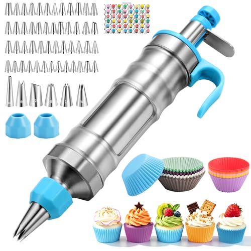167 Pcs Cake Decorating Kit, Dessert Piping Syringe And Icing Tips Set, Icing Dispenser Tool, Cupcake Decorating Piping Kit for Beginners, Baking Enthusiasts And Professionals (Light Blue)