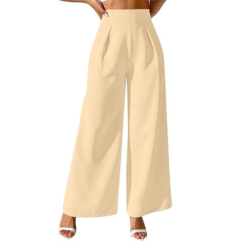 Wide Leg Pants for Women High Waisted Slacks Business Casual Work Lounge Baggy Flowy Dress Pants with Pockets