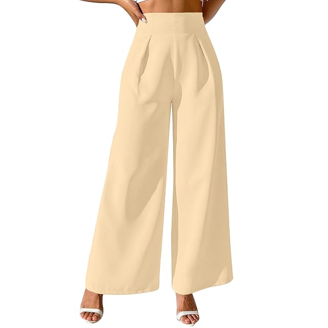 Wide Leg Pants for Women High Waisted Slacks Business Casual Work Lounge Baggy Flowy Dress Pants with Pockets
