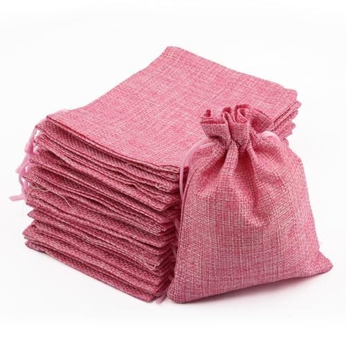 Jutesäckchen mit Kordelzug, 24 Stück Säckchen, 10 x 14 cm Wiederverwendbare Stoffbeutel Klein, Stoffsäckchen zum Befüllen, für Schmuck Tee Kaffee Gewürze Süßigkeiten Basteln(Rosa-24 Stück)
