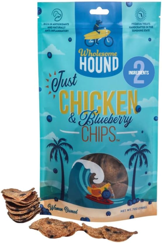Chicken & Blueberry Chips – 2 Simple Ingredient Dog Treats, All Natural & Healthy Training Snacks for Small, Medium & Large Breeds, Puppies – High Protein, Made in US, 7oz