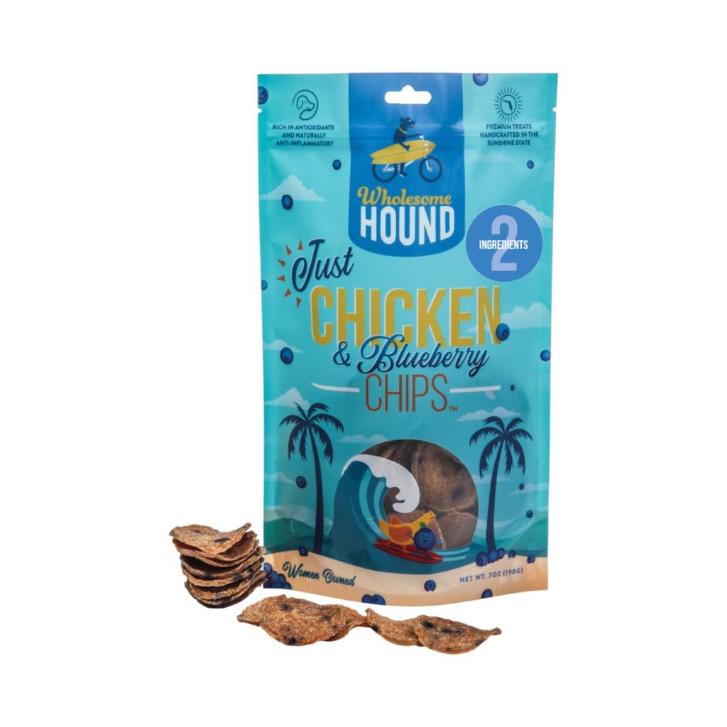 Wholesome Hound Chicken & Blueberry Chips – 2 Simple Ingredient Dog Treats, All Natural & Healthy Training Snacks for Small, Medium & Large Breeds,