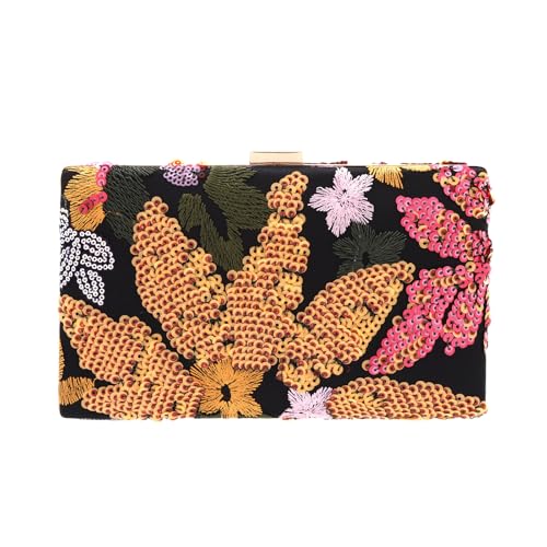 Oweisong Beaded Clutch Purse for Women Summer Blue Floral Evening Bag Formal Wedding Handbag Top Handle Satchel