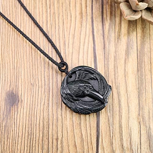 COAI Raven Obsidian Stone Pendant Necklace for Men Women