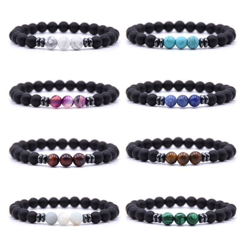 20 unidades 8 mm negro mate natural rojo azul verde piedra ágata hematita pulsera para mujeres hombres energía yoga joyas