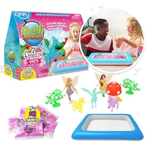 Zimpli Kids Gelli Adventures Fantasy Pack, 5 Use Pack, 8 x Fantasy Figures, Inflatable Tray, Imaginative Pretend Playset, Children's Sensory Kit, Birthday Gift for Boys & Girls, Role Play Toy Cover