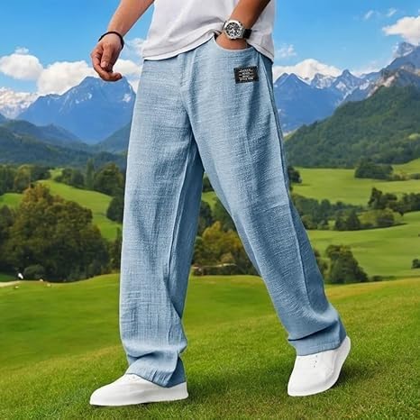 Mokaloha Mens Pants, 2025 Men's Casual Hemp Fabric Embroidered Logo Drawstring Loose Elastic Waist Pocket Trousers3