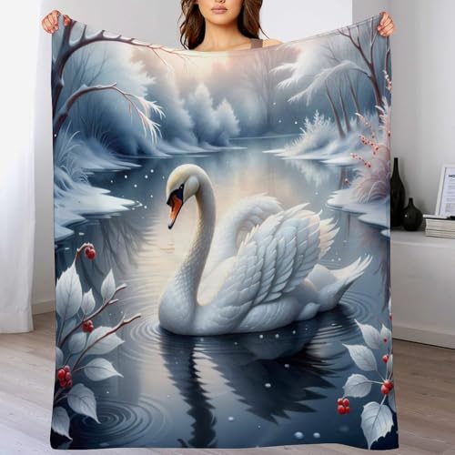 HHXXXHH Schwan Decke Flannel Sofadecke Strandtuch Teppich Picknickdecke Weich Umhang Für Schlafzimmer, Alle Jahreszeiten 100×130cm