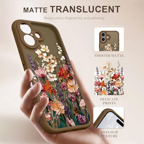 Image of Magnetic for iPhone 17 Case for Women Girls, Brown Floral | Cute Oil Painting Flower Pattern Design [Compatible with MagSafe] [Full Camera Protection] Slim Bumper Matte Protective Cover