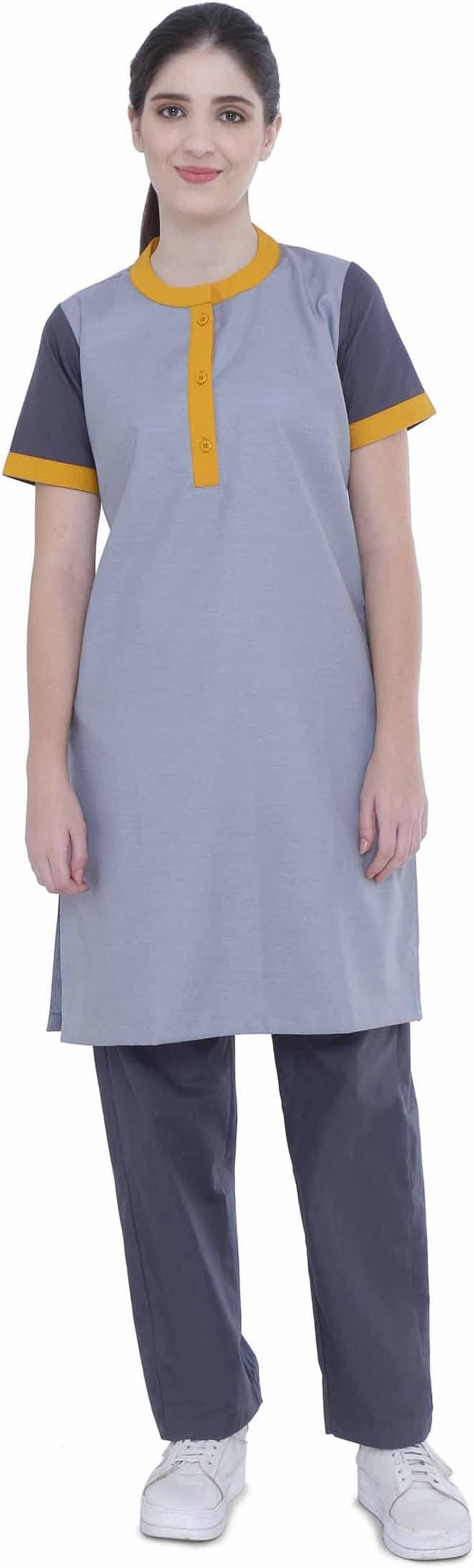 UNIFORM CRAFT Female Support Staff Uniform – Ideal for hospital housekeeping, support staff, house help, office help, servant uniforms, cleaning staff & more (Marigold, S)