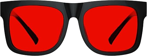 Eyekepper Square Red Lens Blue Light Blocking Glasses for Women men, Black