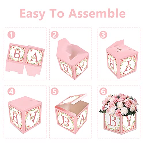 Gogoparty Pink Baby Shower Boxes Decorations - 4 Baby Shower Centerpiece Boxes Gender Reveal First Birthday Centerpiece Decors (Without Flowers) #TOP3