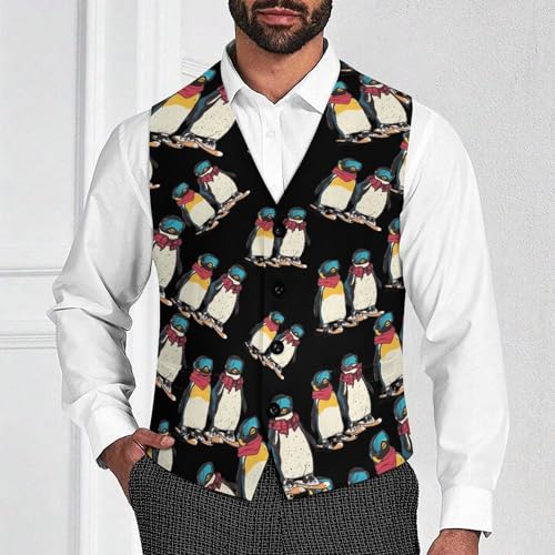 Ski And Snowboard Penguins Suit Vest for Men Waistcoat Dressy V Neck Button Down Sleeveless Business Jacket Coat4
