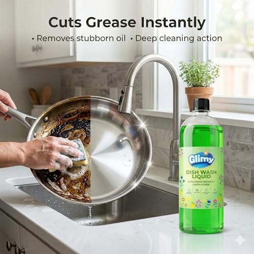 Image of GLIMY Dish Wash Liquid Pack of 2 x 900 ml| Glycerin Enriched | Coconut Based Surfactant | Powerful Grease Cutting | Safe on Hands | Kitchen Utensil Cleaner | Lemon Fragrance | Baby Safe