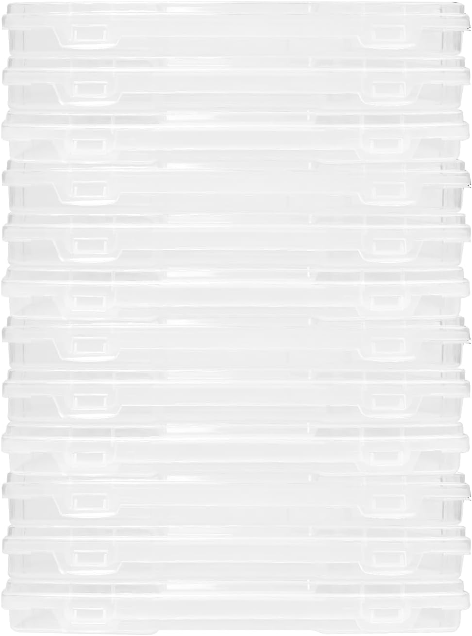 novelinks Thin 11" x 10" Plastic Game Storage Cases,Portable Paper Organizer with Built-in Handle,Clear Craft Organizers Box,Stackable Storage Containers for Documents,Sewing,Art Supplies,12 Pack