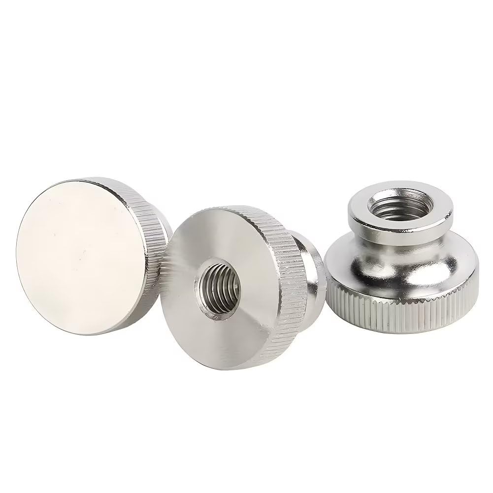 M6 Dadi Zigrinata a Testa Alta in Acciaio Inox (Foro Passante) Dadi da Pollice Manopole Rotonde (4 Pezzi)