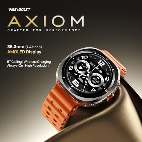 Image of Fire-Boltt Axiom Round Smart Watch 1.43″ Super AMOLED Display with Always‑On Mode, Bluetooth Calling, Rotating Crown, SPO₂ & Heart Rate Monitor, IP67 Waterproof Silicone Smartwatch for Men - Orange