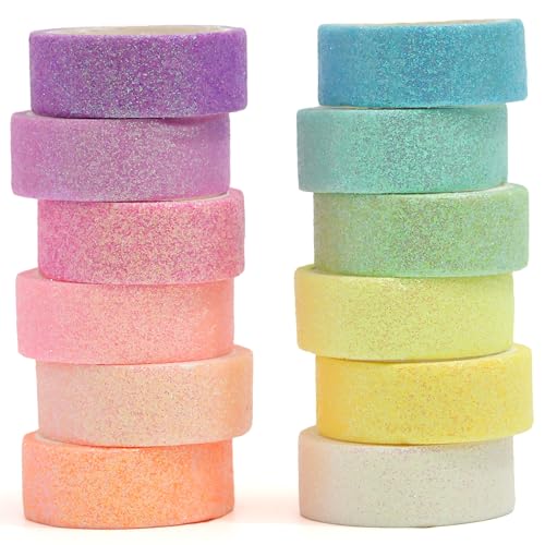 YUBX 12 rouleaux Briller Washi Tape Set Ruban Adhésif Papier Motifs Feuille scintillante Décoratif Saupoudrer Coloré Masking Tape pour Scrapbooking Artisanat de...