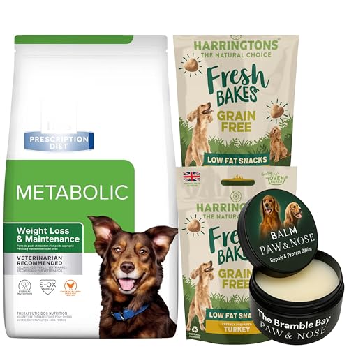 Weight Control Dog Food Bundle includes Metabolic Dry 1.5kg, Low Fat Treats Pack of 2 x 100g, Nose and Paw Balm