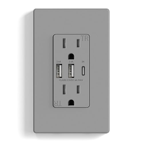 ELEGRP Tomacorrientes USB, toma de pared de 3 puertos, toma eléctrica de 30 W 6.0 A, toma de corriente resistente a manipulaciones de 15 amperios