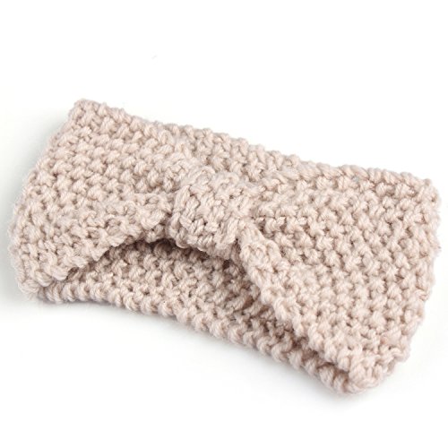Skyluna Crochet Flower Bow Knitted Headwrap Headband Ear Warmer Hair Muffs Band Winter Beige