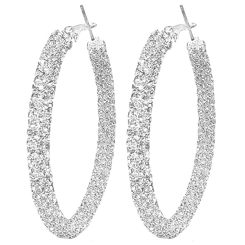 Multcolors Cubic Zirconia Hoop Earrings For Women Statement Oval Rhinestone Hoop Earrings 14K Gold Plated Chunky Hoop Earrings Dainty Lightweight Big Earrings Trendy Jewelry (55MM/45MM)