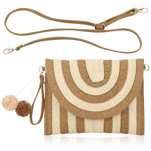 Image of Frienda Straw Purses for Women Straw Clutch Crossbody Bag Summer Beach Shoulder Bag Woven Envelope Wallet Handbags