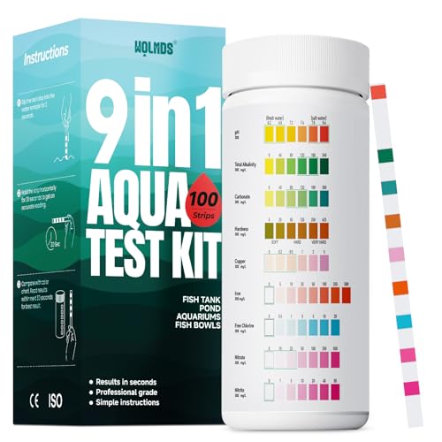Aquarium Test Strips - 9-in-1 Aquarium Water Test Kit: Fish Tank Testing Kit for Freshwater & Saltwater 100 Strips Fast & Accurate Ammonia pH Hardness & More Lead Water Test Kit