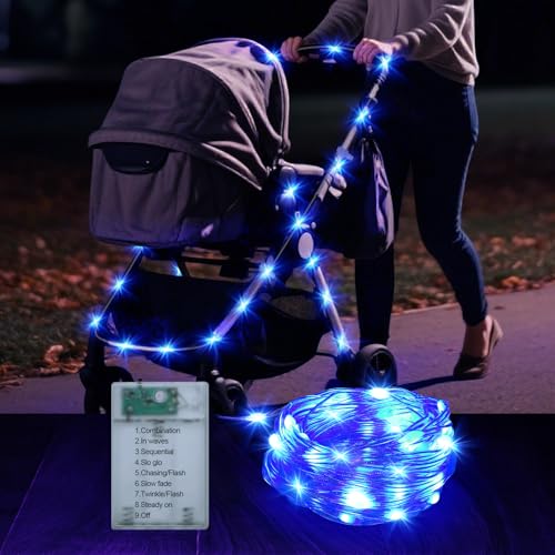16.4FT Durable Baby Stroller Fairy Lights for Walking at Night Make the Stroller Visible with Cable Ties LED Lights for Stroller Accessories Bikes Blue