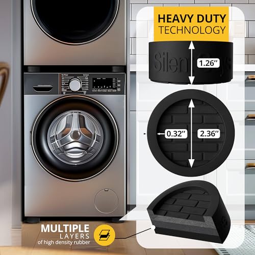 Image of Silent Guys Heavy Duty Anti Vibration Pads for Washing Machine - 4 Pack Washer Vibration Pads, Anti Vibration Mat & Black Washing Machine Vibration Pads