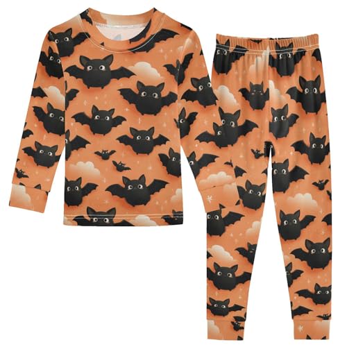 Pajama Sets Long Sleeve Flying Bats on Orange Soft Comfy Sleepwear 2 Piece PJS 3-8T