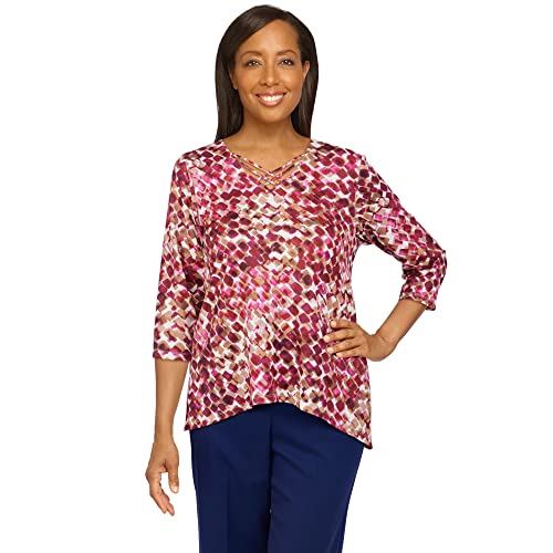 Haut à imprimé géométrique abstrait Alfred Dunner top femme violet baie S