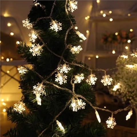 WFGGEH Snowflake Plug in String Lights, 16ft 50 LED Warm White Fairy String Lights for Christmas Party Home Indoor Outdoor Decoration Cover