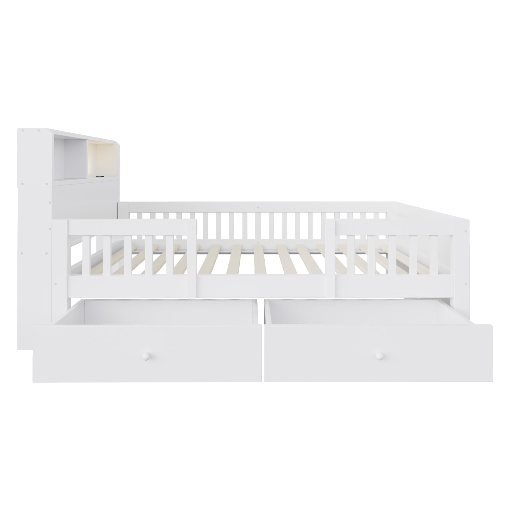 Cama de Madera de 90x190 cm, cabecero con repisa, Color Blanco