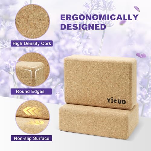YIGUO Cork Yoga Blocks 2 Pack, Natural Cork Yoga Blocks, High Density with Non-Slip Surface, Eco-Friendly Yoga Accessories for Yoga, Pilates, Stretching, Home Gym, 9"x6"x3" - Image 4