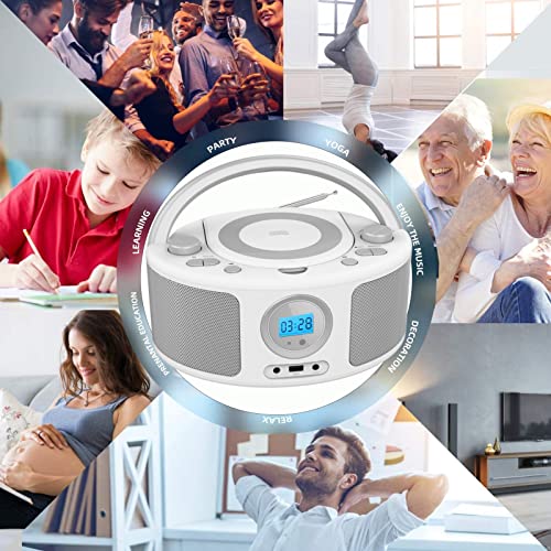 Image of Portable CD Player Boombox with Bluetooth, Remote Control, FM Radio, USB MP3 Playback, CD-R /CD-RW Compatible, Radio CD Player,AC /Battery Powered