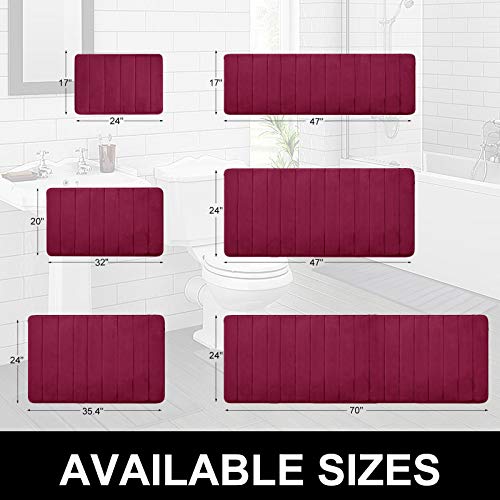 Buganda Memory Foam Soft Bath Mats - Non Slip Absorbent Bathroom Rugs Rubber Back Runner Mat for Bathroom Floors 24\" x 35.4\", Wine Red
