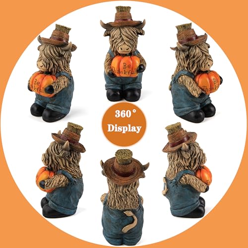 Thanksgiving Highland Cow Statue Pumpkin Decorations Fall Table Home Decor - image 3